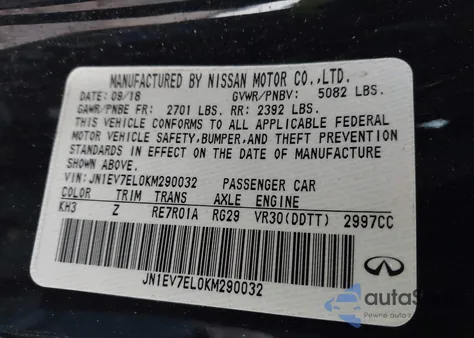2019 Infiniti Q60 3.0T Luxe from USA, damaged, VIN JN1EV7EL0KM290032
